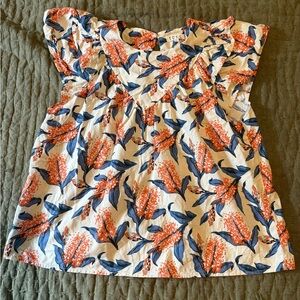 TCEC Floral Blouse in Orange and Blue